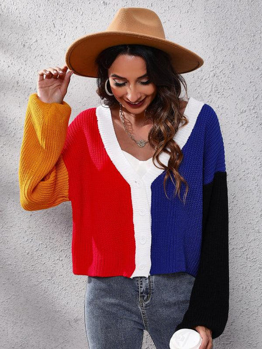 Contrast Color Knitted Cardigan Sweater - Cardigan Sweater - LeStyleParfait