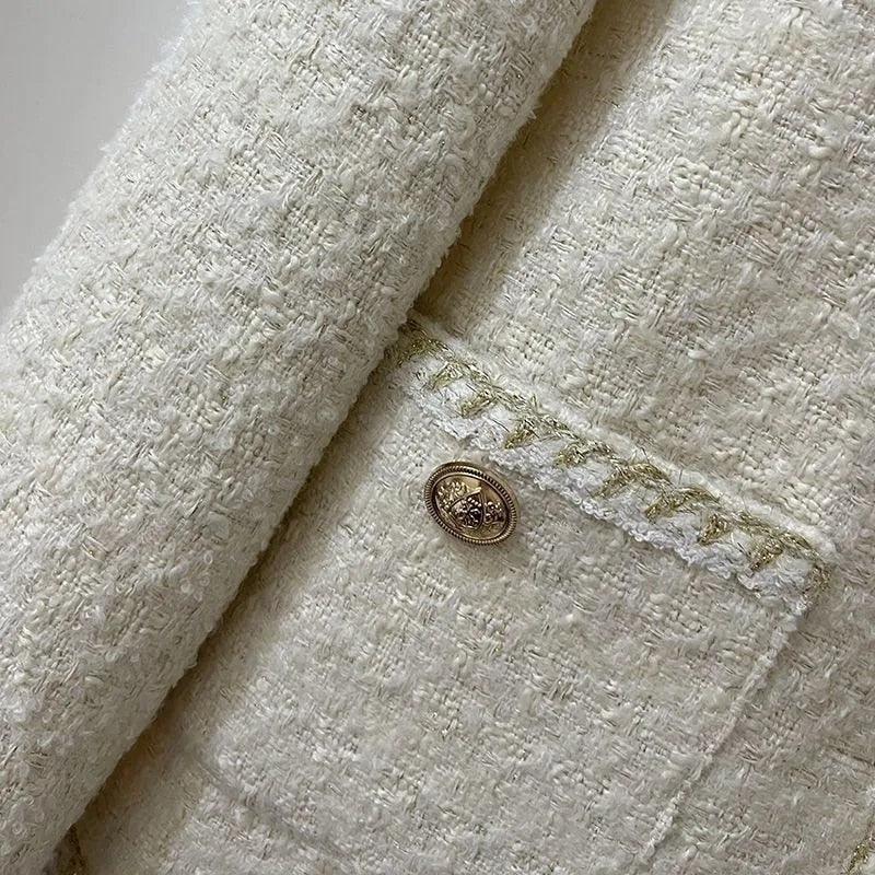 Gold Button Short Tweed Jackets Women - Tweed Blazer - LeStyleParfait