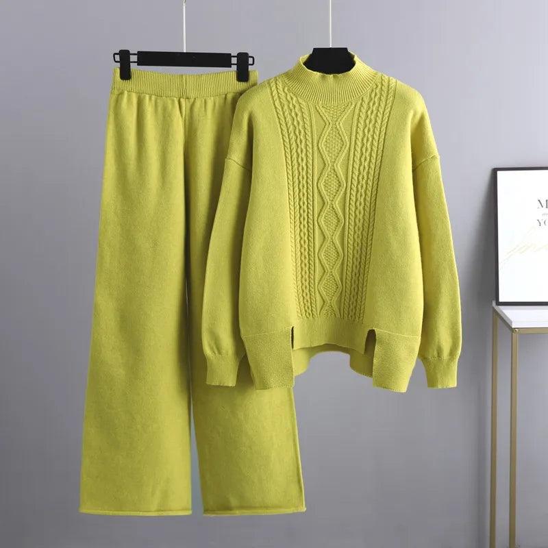 3 Piece Cashmere Women Pants Sweater Set - Clothing Set - LeStyleParfait