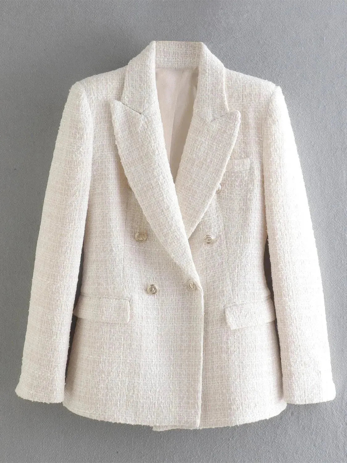 Blended Double Breasted Tweed Blazer Women fashion image