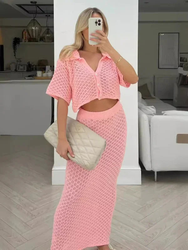 Boho Crochet V-Neck Maxi Dress