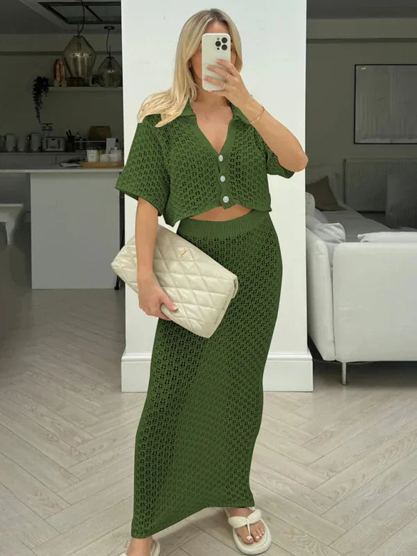 Boho Crochet V-Neck Maxi Dress