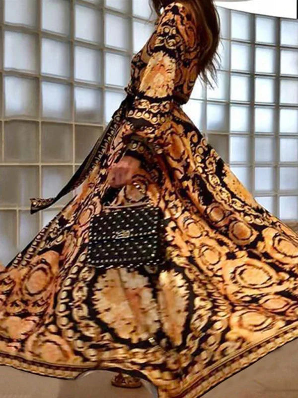 Boho Multicolor Chiffon Wrap Maxi Dress