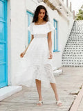 Boho White Lace Asymmetric Maxi Dress
