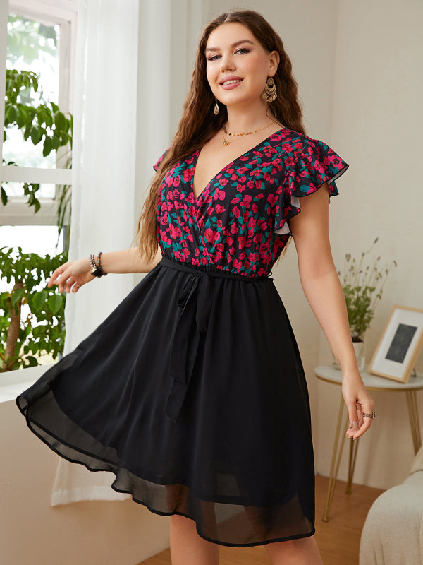 Casual Floral Flutter Sleeve Dress