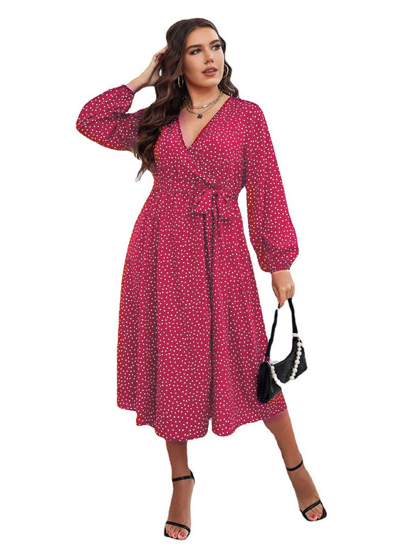 Casual Polka Dot Wrap Midi Dress