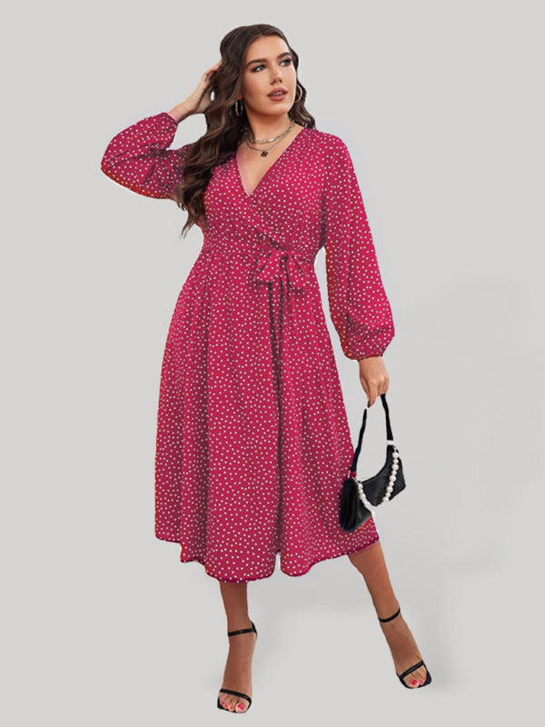 Casual Polka Dot Wrap Midi Dress