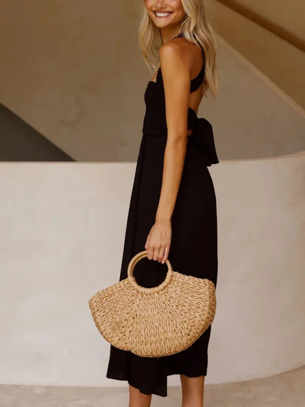 Casual Red Cotton A-Line Midi Dress