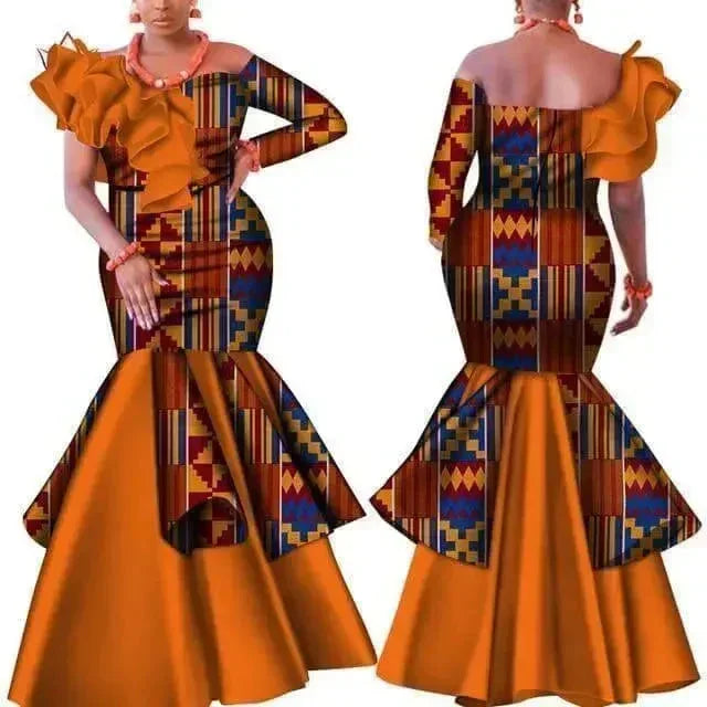 Chic African Print Asymmetric Cotton Gown