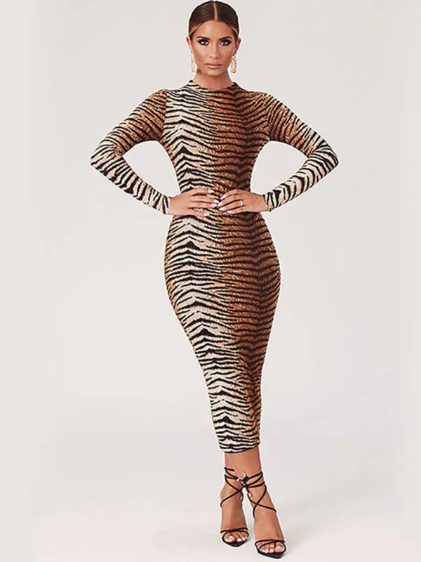 Chic Animal Print Bodycon Midi Dress
