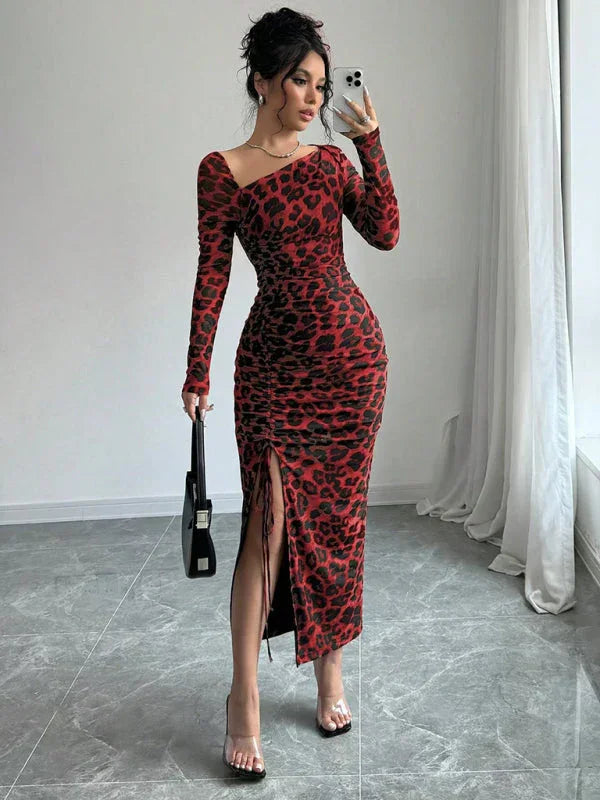 Chic Animal Print Bodycon Midi Dress