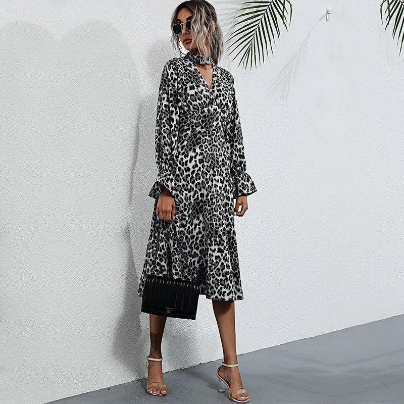 Chic Animal Print Chiffon Midi Dress