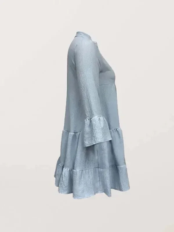 Chic Blue Cotton Bell Sleeve Mini Dress