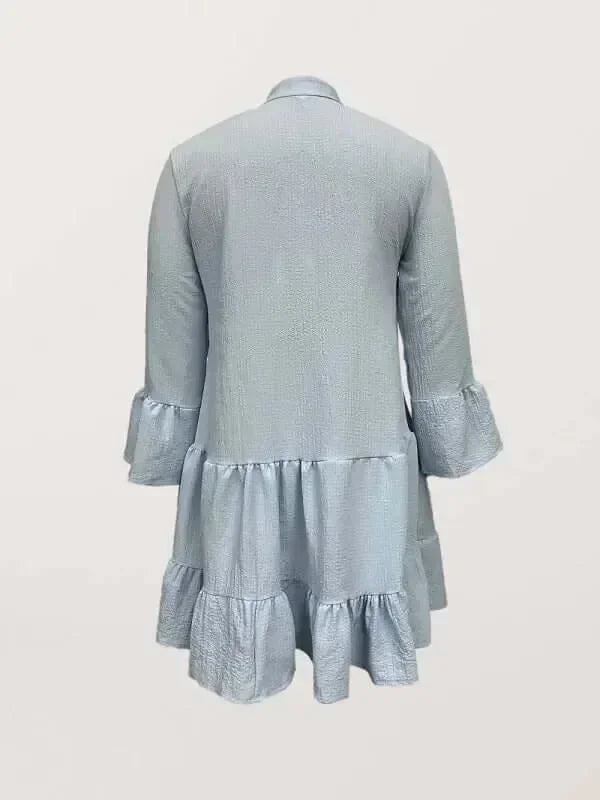 Chic Blue Cotton Bell Sleeve Mini Dress
