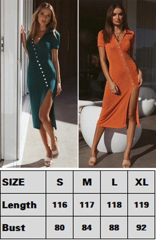 Chic Button Down Sheath Midi Dress