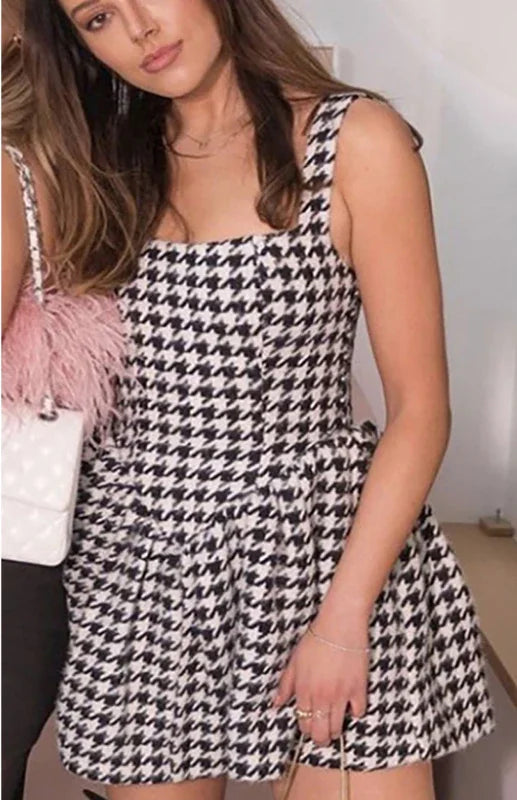 Chic Checkered Cotton Mini Dress