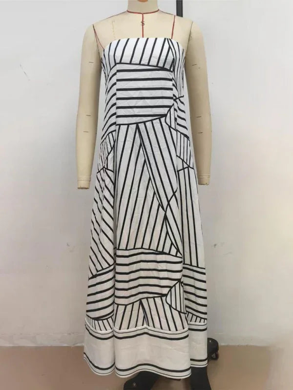Chic Striped Strapless Maxi Dress