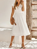 Chic White Cotton V-Neck Midi Dress