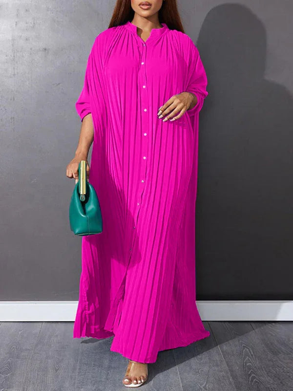 Classic Pleated Shirt Maxi Dress