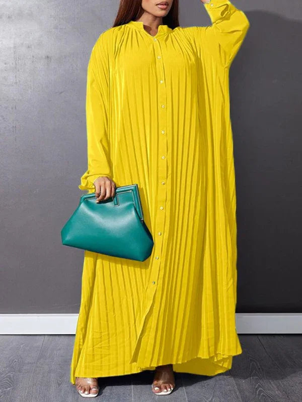 Classic Pleated Shirt Maxi Dress
