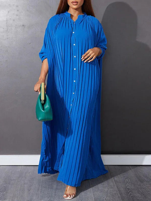 Classic Pleated Shirt Maxi Dress