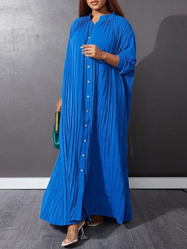 Classic Pleated Shirt Maxi Dress