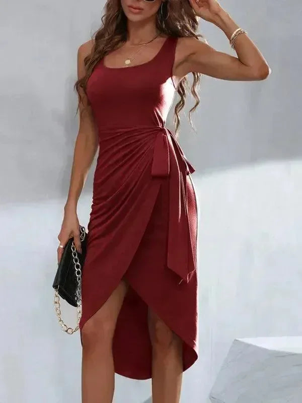 Elegant Asymmetric Wrap Midi Dress