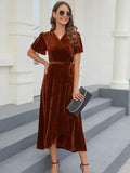 Elegant Brown Velvet Wrap Maxi Dress