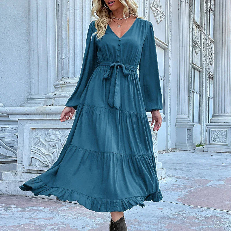 Elegant Chiffon Button Midi Dress