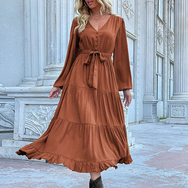 Elegant Chiffon Button Midi Dress