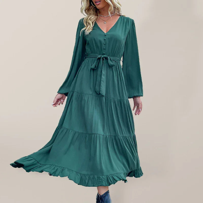 Elegant Chiffon Button Midi Dress