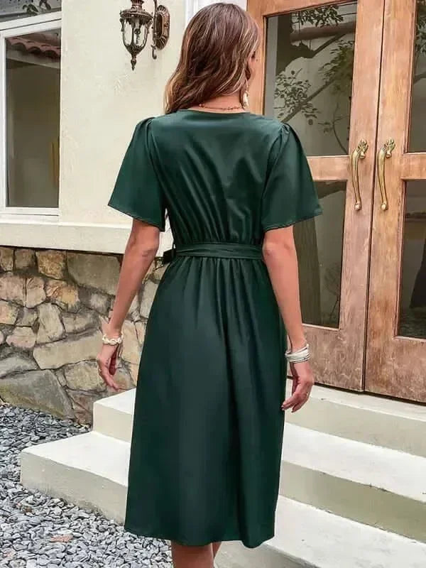 Elegant Cotton Button Front Midi Dress