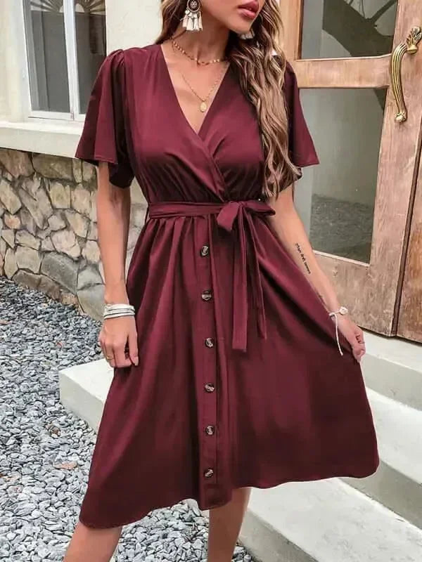 Elegant Cotton Button Front Midi Dress