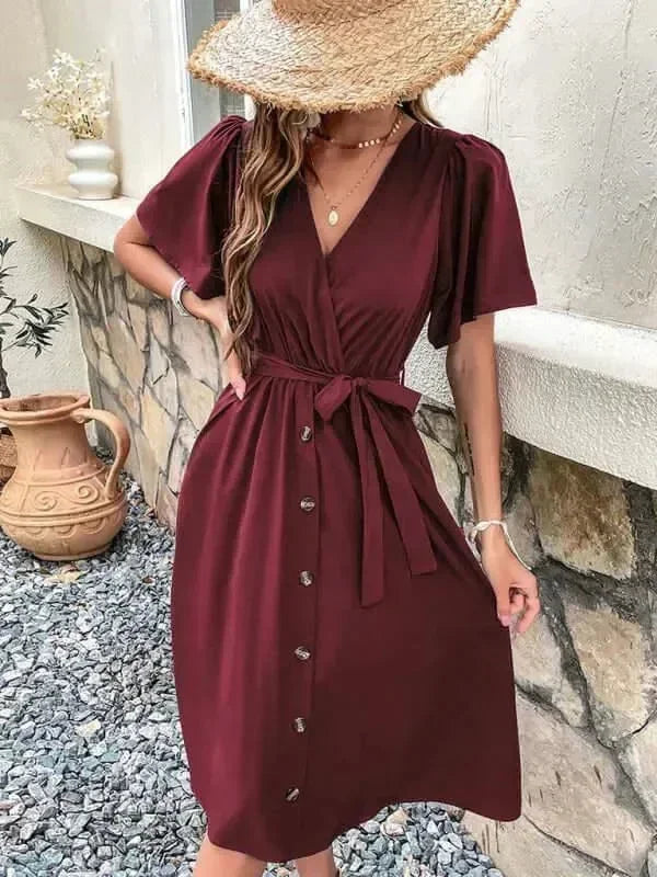 Elegant Cotton Button Front Midi Dress