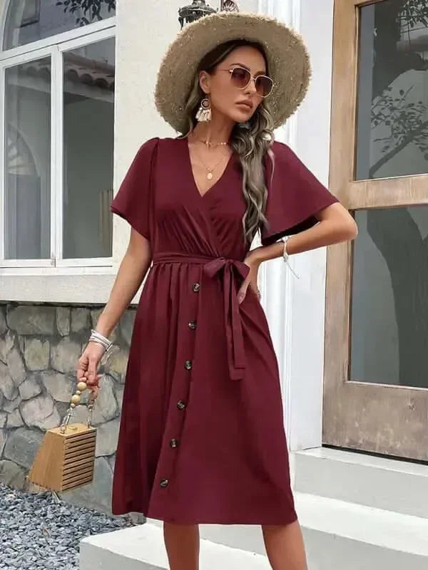 Elegant Cotton Button Front Midi Dress