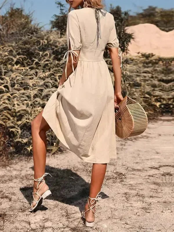 Elegant Cotton Button Front Midi Dress