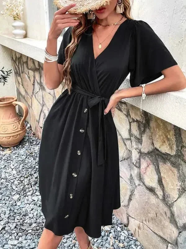 Elegant Cotton Button Front Midi Dress