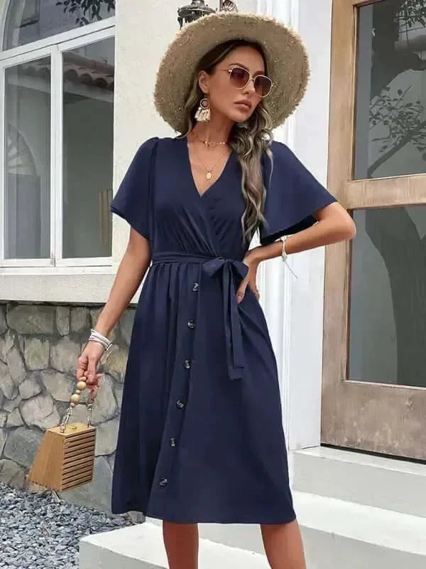 Elegant Cotton Button Front Midi Dress