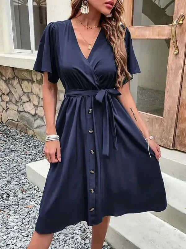 Elegant Cotton Button Front Midi Dress