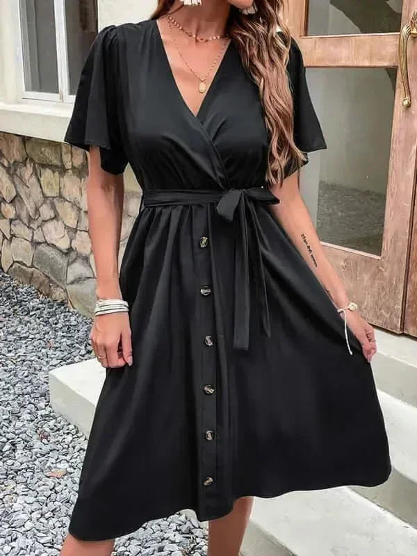 Elegant Cotton Button Front Midi Dress