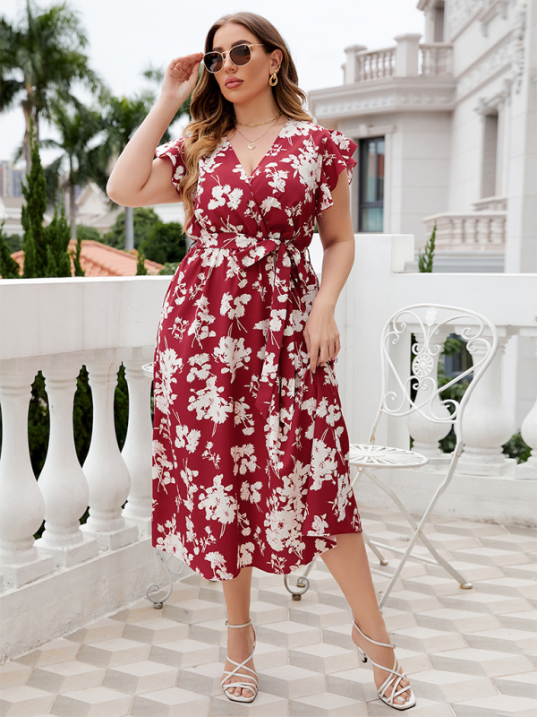 Elegant Floral Wrap Midi Dress