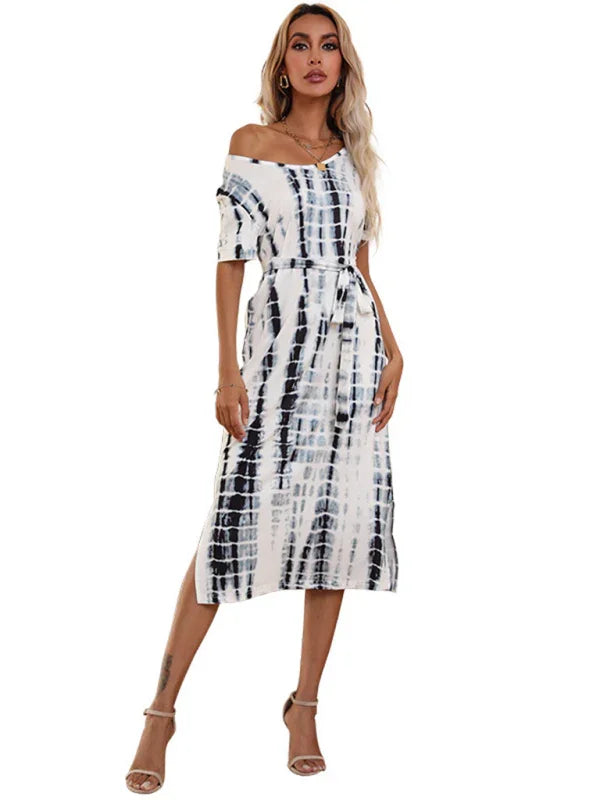 Elegant Geometric Cotton Midi Dress