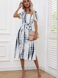Elegant Geometric Cotton Midi Dress