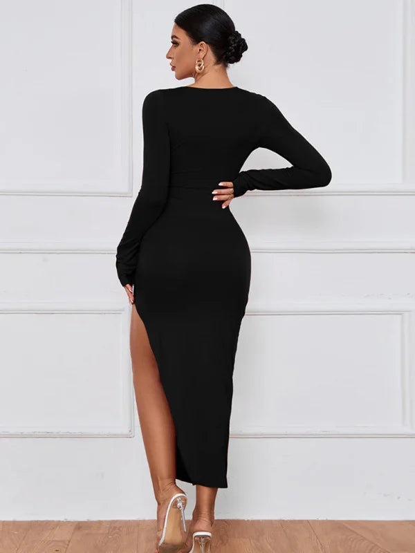 Elegant Keyhole Bodycon Midi Dress