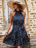 Elegant Navy Halter Chiffon Mini Dress