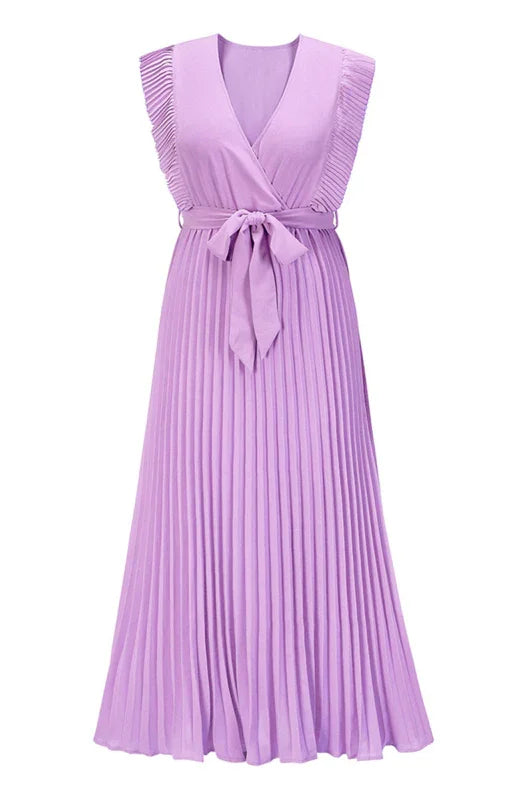 Elegant Pink Chiffon Wrap Midi Dress