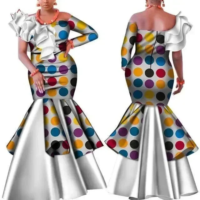 Elegant Polka Dot Asymmetric Evening Gown