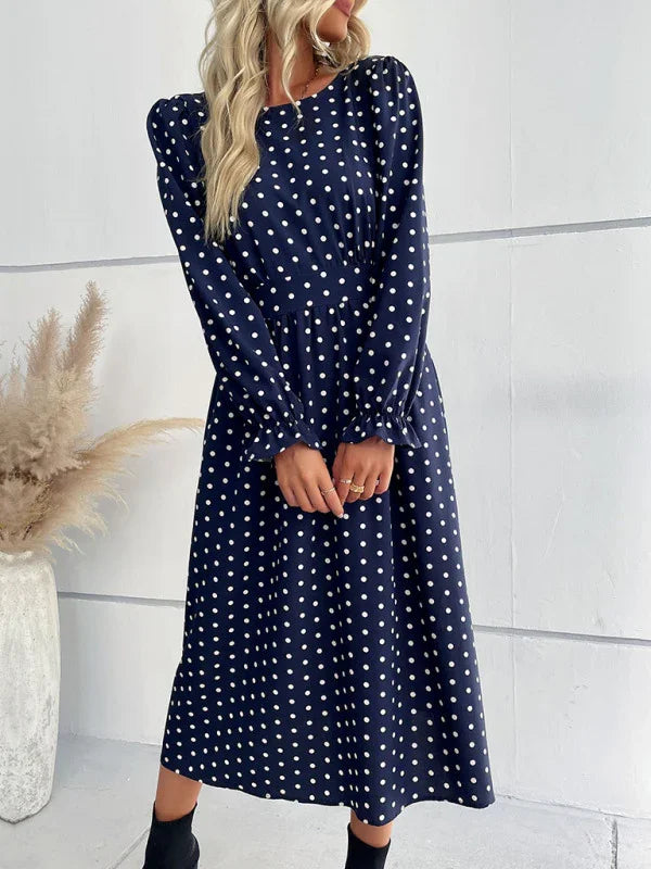 Elegant Polka Dot Chiffon Midi Dress