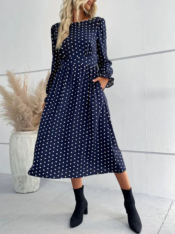 Elegant Polka Dot Chiffon Midi Dress