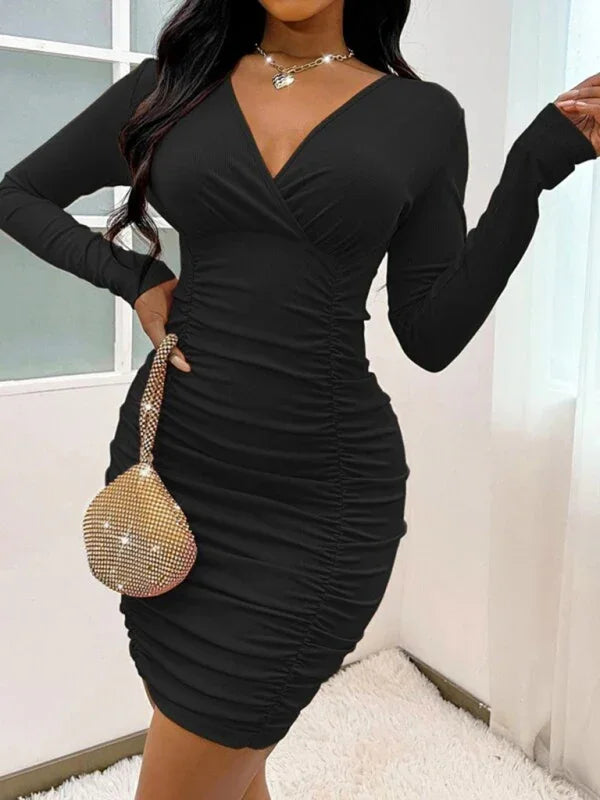 Elegant Red Ruched Bodycon Mini Dress